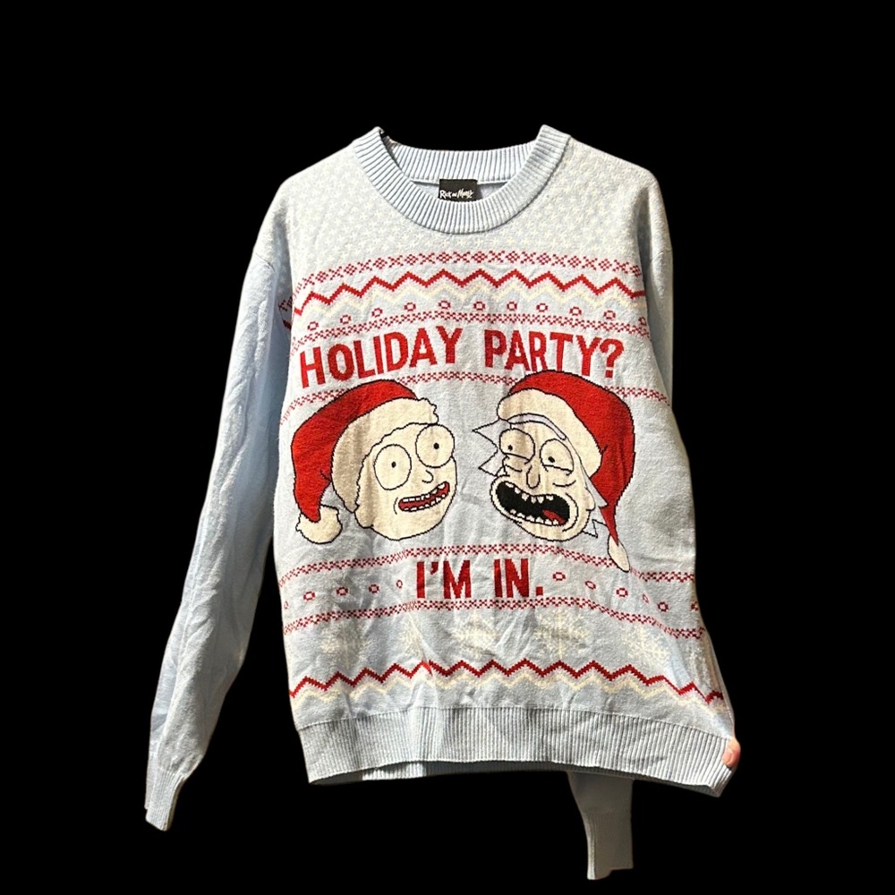Men's Holiday Crewneck Sweater - Light Blue with Red Design